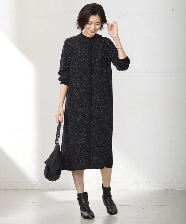 J.PRESS LADIES 【洗える】フェミニッシュパウダー dots ワンピース ブラック系5