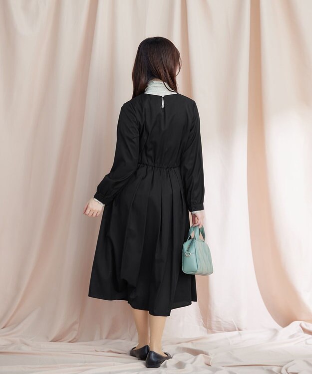 Tiaclasse 【洗える】タックパールワンピース ブラック