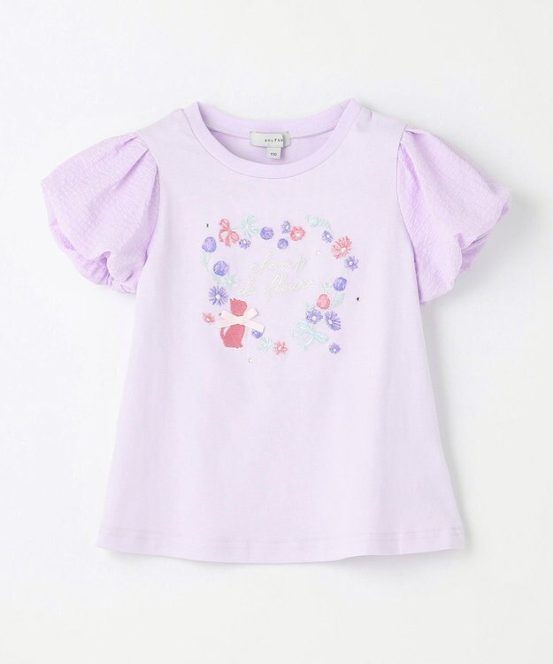 ANY KIDS フラワー 刺繍 Tシャツ ラベンダー