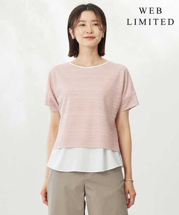 J.PRESS LADIES L 【WEB限定カラーあり・洗える】レースドッキング カットソー 【WEB限定カラー】ピンク系