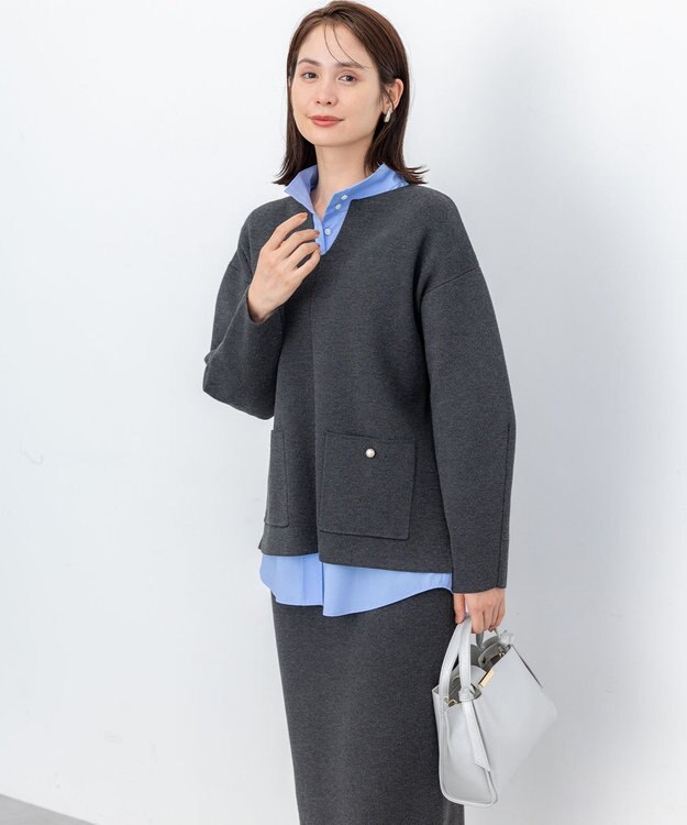 組曲 S 【加藤ローサさん着用】スムースストレッチニットアップ グレー系