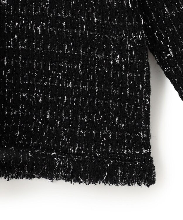 ICB L ルレックスニットツイード カーディガンジャケット ブラック×シルバー系