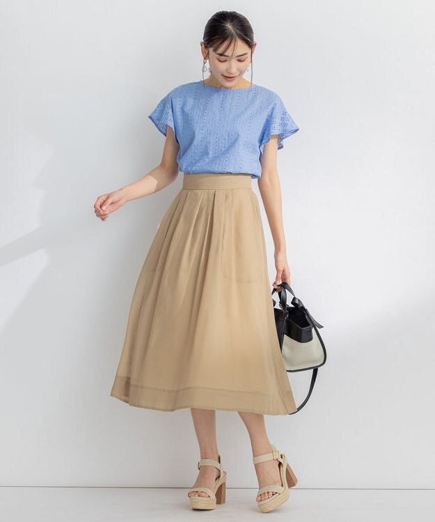 組曲 L エンブロイダリーレースフレンチスリーブ ブラウス ヒヤシンスブルー系