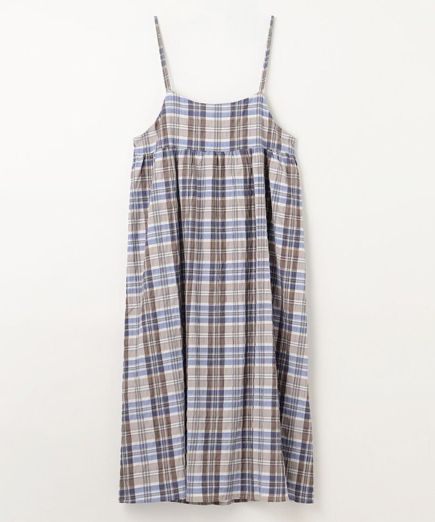 ANY チェックシャーリングワンピース ブラウン×ブルー