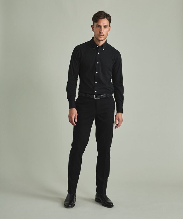 GOTAIRIKU 【吸水速乾】クールマックス鹿の子 ビズシャツ_ボタンダウン ブラック系