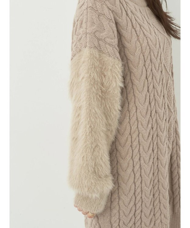 earth music&ecology 袖ファーケーブルミニワンピース Gray Beige