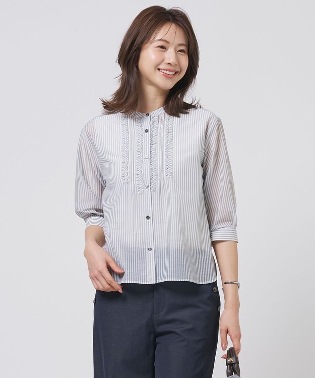 J.PRESS LADIES シアーピンストライプ カットソー オフベース系