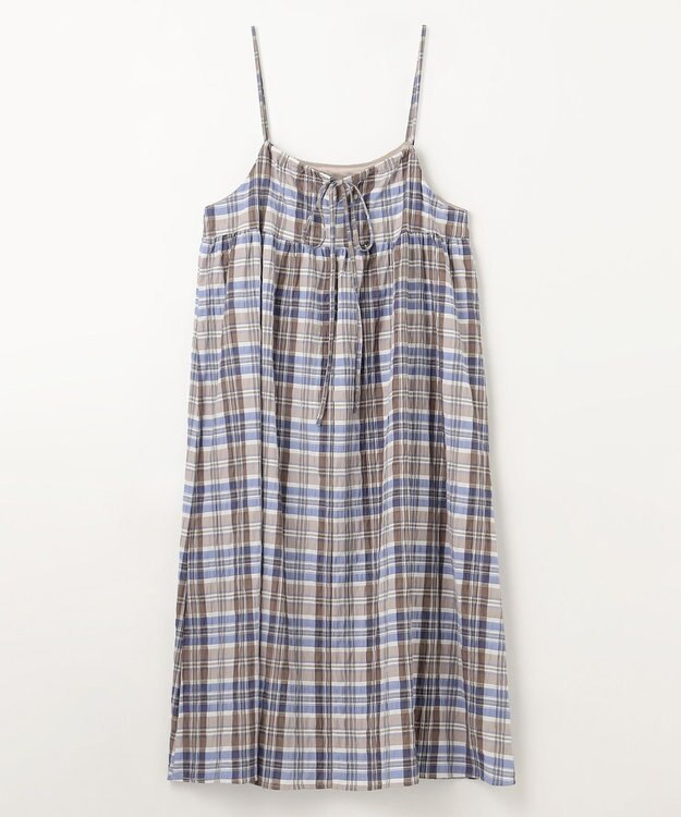 ANY チェックシャーリングワンピース ブラウン×ブルー