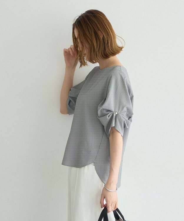 YECCA VECCA パールタックスリーブブラウス Check