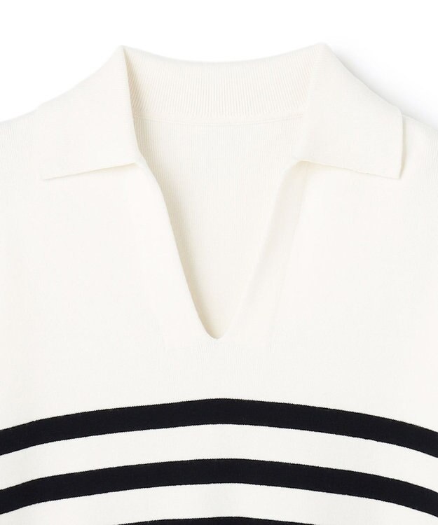 uncrave スウェットライクニット スキッパートップス オフ×ネイビーボーダー