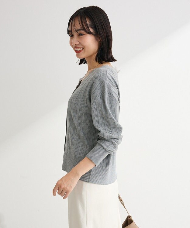 Green Parks レースドッキングニットカーディガン Gray Mixture
