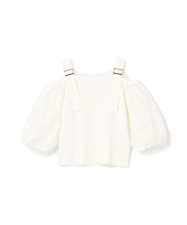 GRACE CONTINENTAL 刺繍パフスリーブニットトップ ホワイト