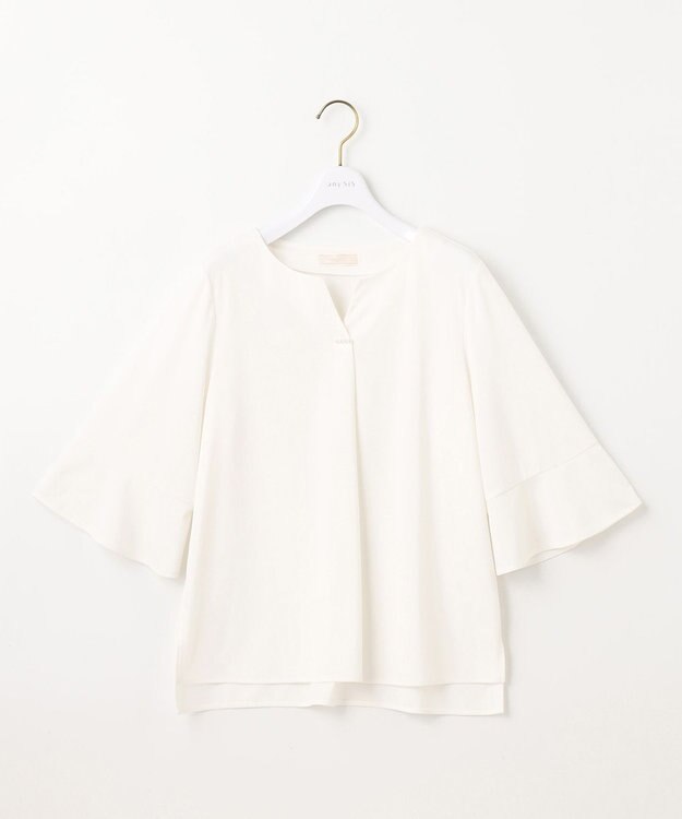 ANY SIS 【接触冷感・吸水速乾・UVケア】エアリードレープスムース 七分袖 ブラウス オフ