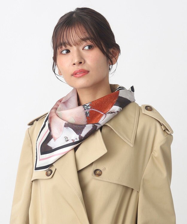 MOONBAT 【WEB限定】PAUL & JOE ACCESSOIRES シルクツイル キャットコラージュスカーフ 58×58cm MUSE(ブラック)