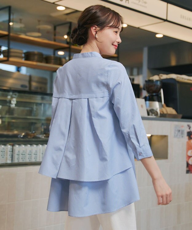 Tiaclasse バックタックフレアチュニック サックスストライプ