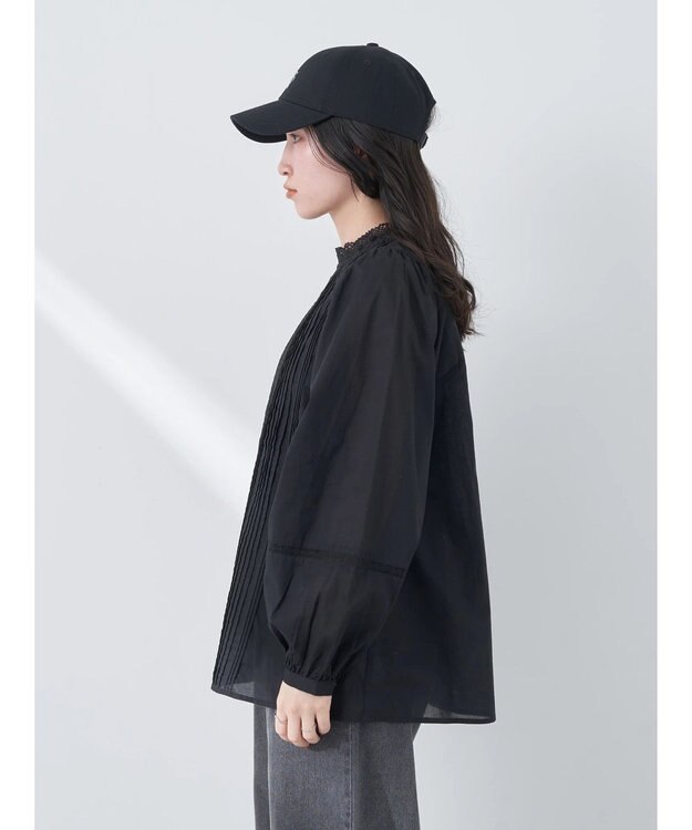 earth music&ecology ピンタックレースブラウス Black