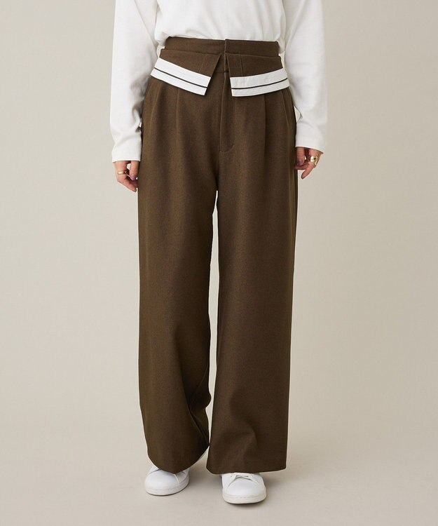 CRAFT STANDARD BOUTIQUE ウエスト折り返しスラックス Brown Mixture