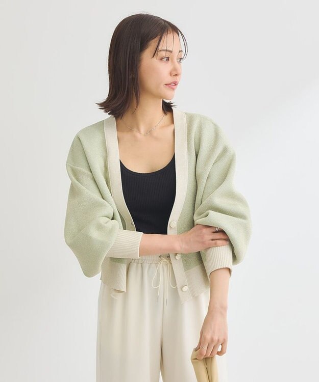 Green Parks ・ＥＬＥＮＣＡＲＥ　ＤＵＥ　ラメＶネックカーディガン Mint