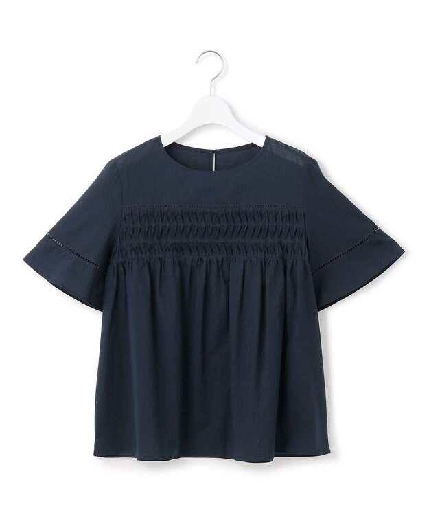 23区 【WEB&一部店舗限定】コットンローン ピンタック フレア ブラウス ネイビー系