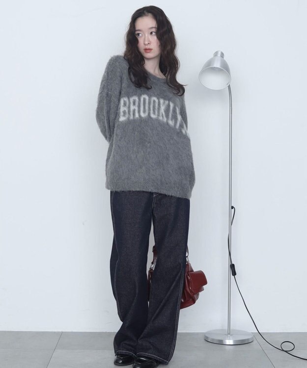 WEGO モヘアタッチBROOKLYNロゴニット グレー