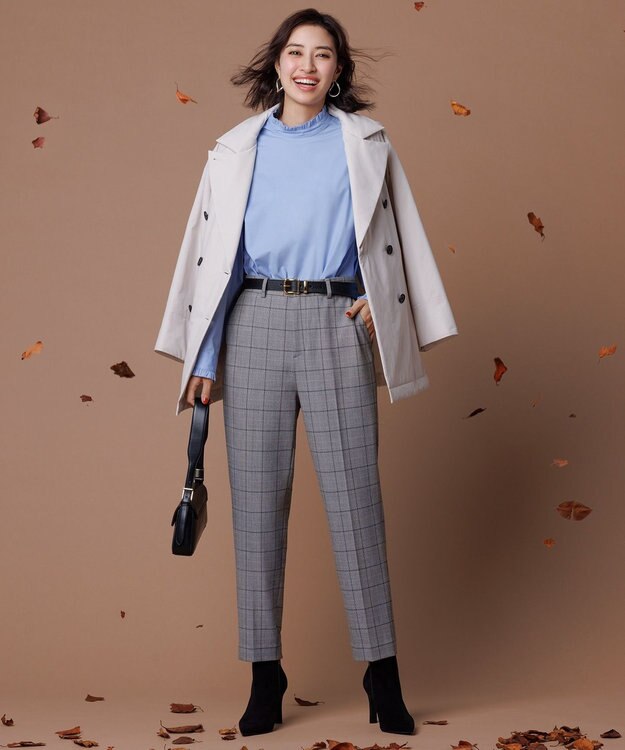 UNFILO フリルネックシャツ ブルー