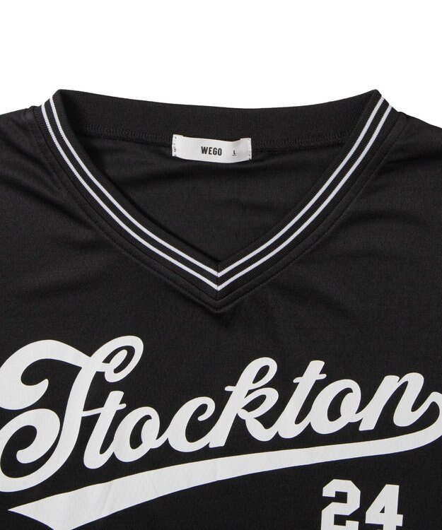 WEGO 【ユニセックス着用ITEM/2点セットネックレス付き/MLサイズ展開】アクセ付きラインリブメッシュプルオーバー ブラック