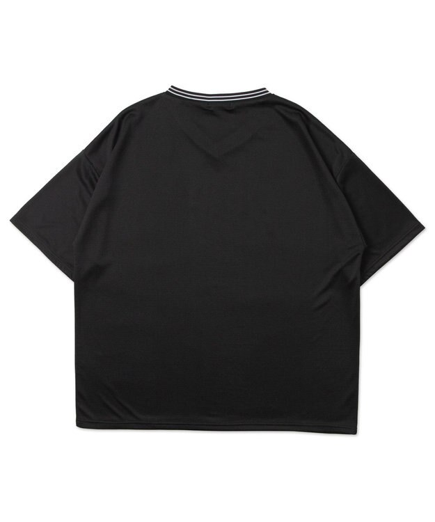 WEGO 【ユニセックス着用ITEM/2点セットネックレス付き/MLサイズ展開】アクセ付きラインリブメッシュプルオーバー ブラック