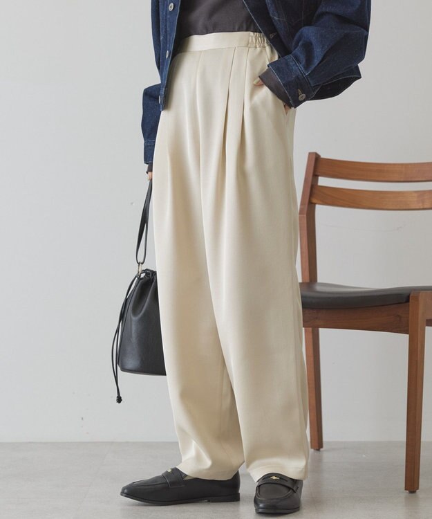 AMERICAN HOLIC 【イージーケア】サテンカーブパンツ Light Beige