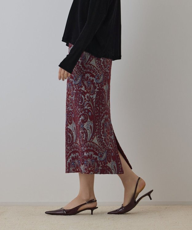 GRACE CONTINENTAL ラメペイズリージャガードスカート ボルドー
