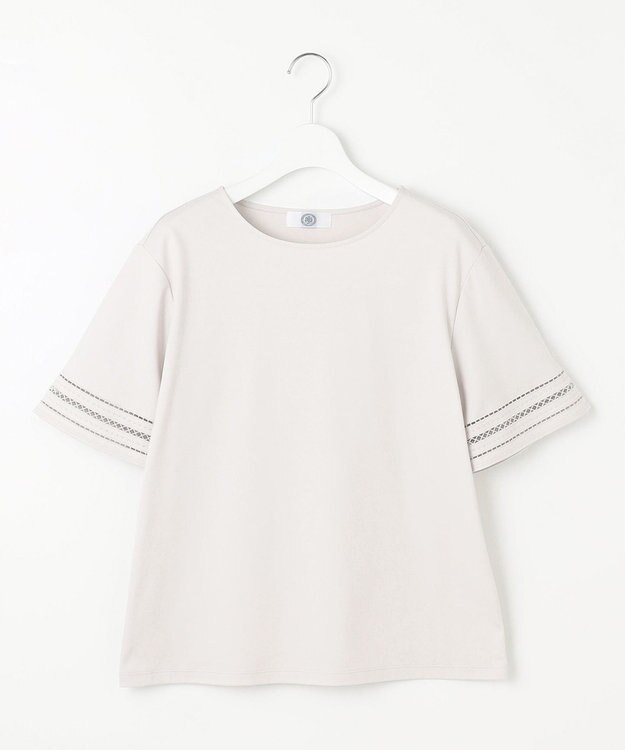 J.PRESS LADIES S 【接触冷感・UVケア】コンパクトコットンスムース 刺繍スリーブ カットソー ライトグレー系