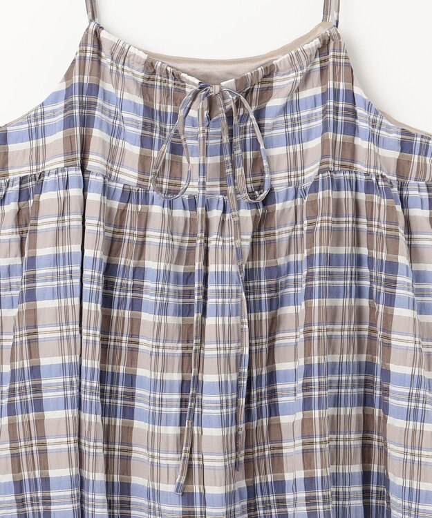 ANY チェックシャーリングワンピース ブラウン×ブルー