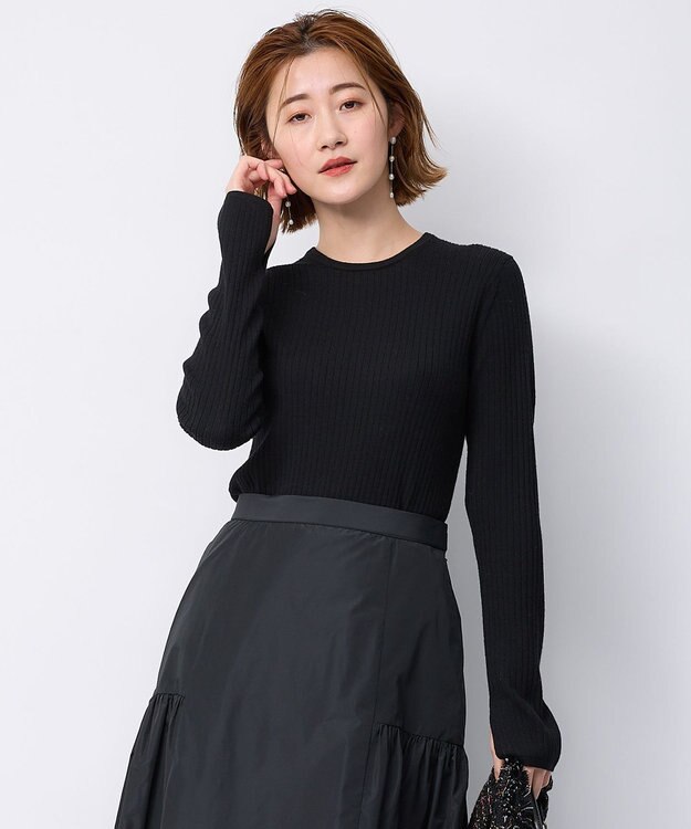 23区 【洗える】ウーステッドウール リブ ニット ブラック系