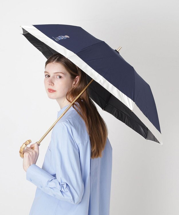 MOONBAT 【WEB限定/遮光率100%/遮熱/UV】POLO RALPH LAUREN（ポロ ラルフローレン）晴雨兼用日傘 ポロベア バイカラー 折りたたみ傘 楽折 ネイビー×オフ