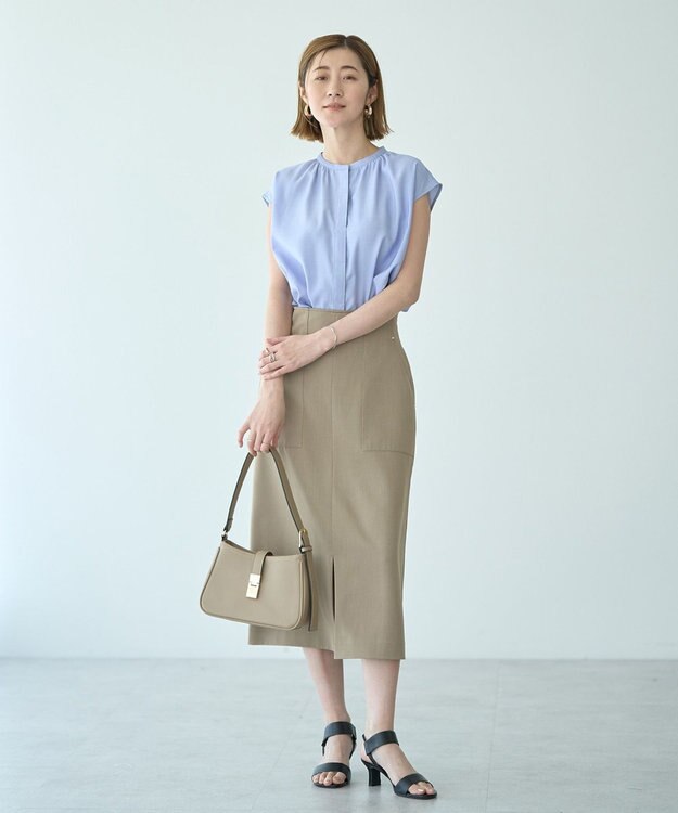 YECCA VECCA 【接触冷感】COOLバックピンタックブラウス Blue