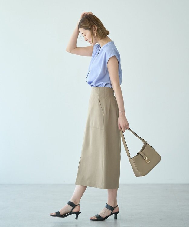 YECCA VECCA 【接触冷感】COOLバックピンタックブラウス Blue