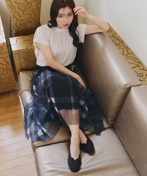 Tiaclasse 【洗える/撥水】スカラップニットフラットパンプス ブラック