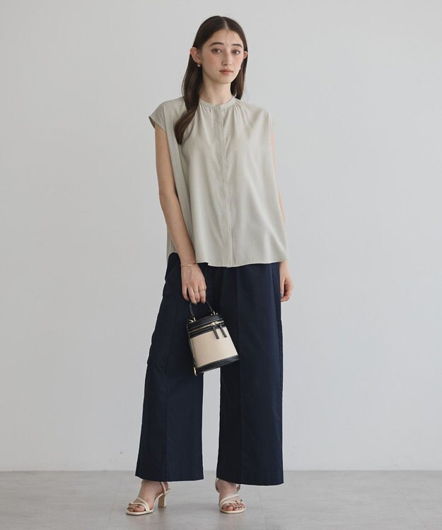 YECCA VECCA 【接触冷感】COOLバックピンタックブラウス Gray Beige