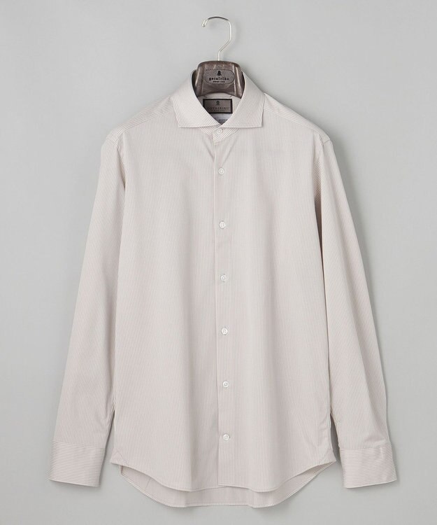 GOTAIRIKU 【ストレッチ/洗える】Albini ジャージ シャツ_ カッタウェイカラー ベージュストライプ