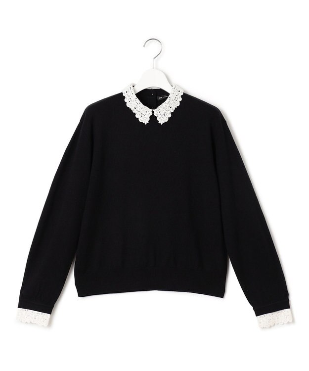 23区 【洗える】エンブロイダリー フラワーレースコンビ ニット ブラック系