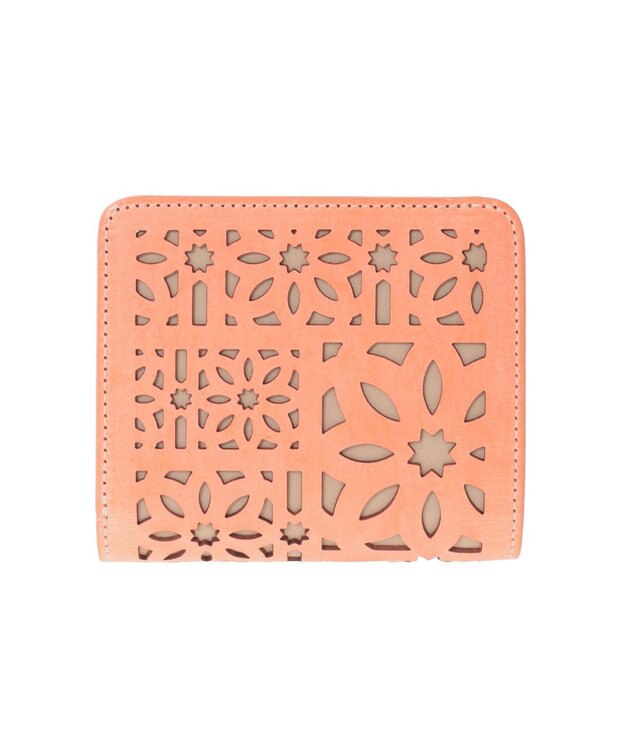 genten マルチカットワークミニ 2つ折り財布 コーラルピンク