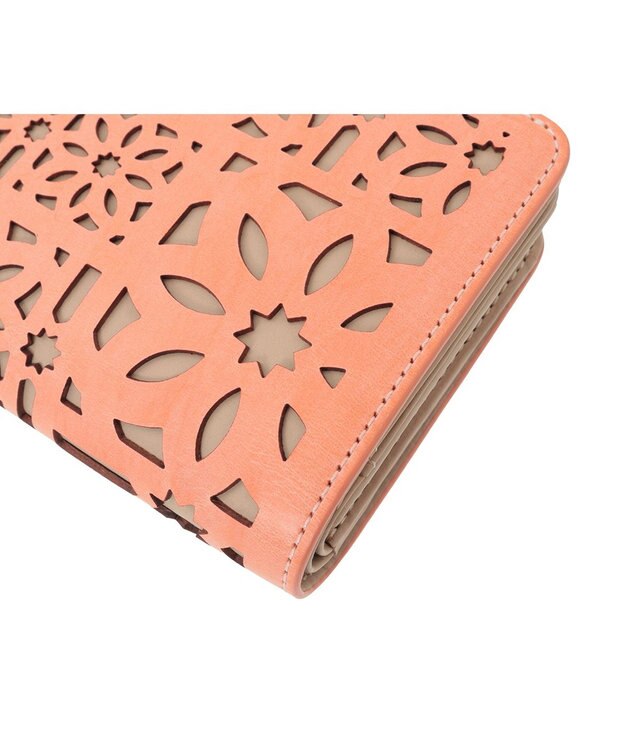 genten マルチカットワークミニ 2つ折り財布 コーラルピンク