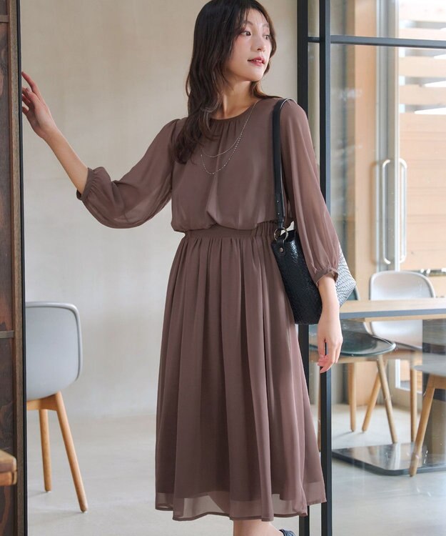 Tiaclasse L ブラウジングシフォンワンピース モカ