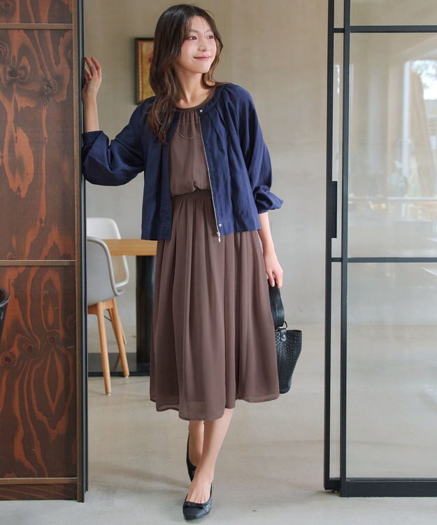 Tiaclasse L ブラウジングシフォンワンピース モカ