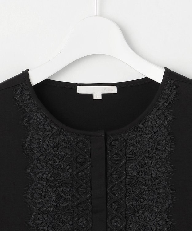 自由区 【洗える】コード刺繍胸元レース カットソー ブラック