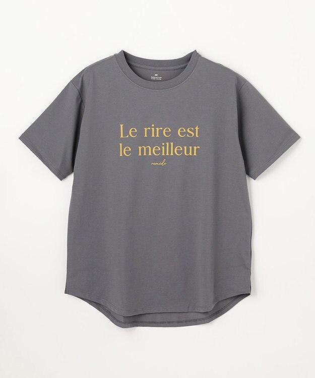 ANY アソートロゴラウンドヘムTシャツ チャコール×フロッキーロゴ