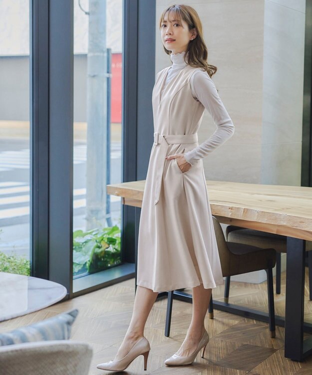 Tiaclasse 【洗える】ラウンドキーネックジャンパースカート アイボリー