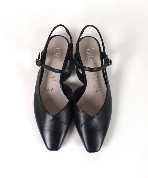 Dominic3 シープレザー Vカット バックストラップパンプス ブラック