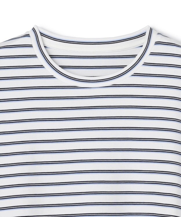 UNFILO コットンスムース レイヤードインナー ランダムボーダー(オフ×ブラック糸)