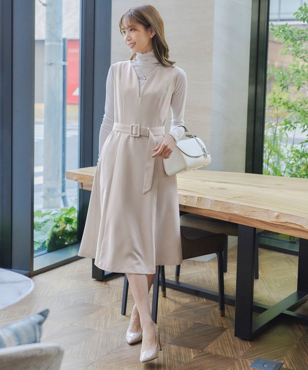 Tiaclasse 【洗える】ラウンドキーネックジャンパースカート アイボリー