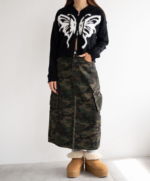 WEGO バタフライWジップシャギーパーカー ブラック